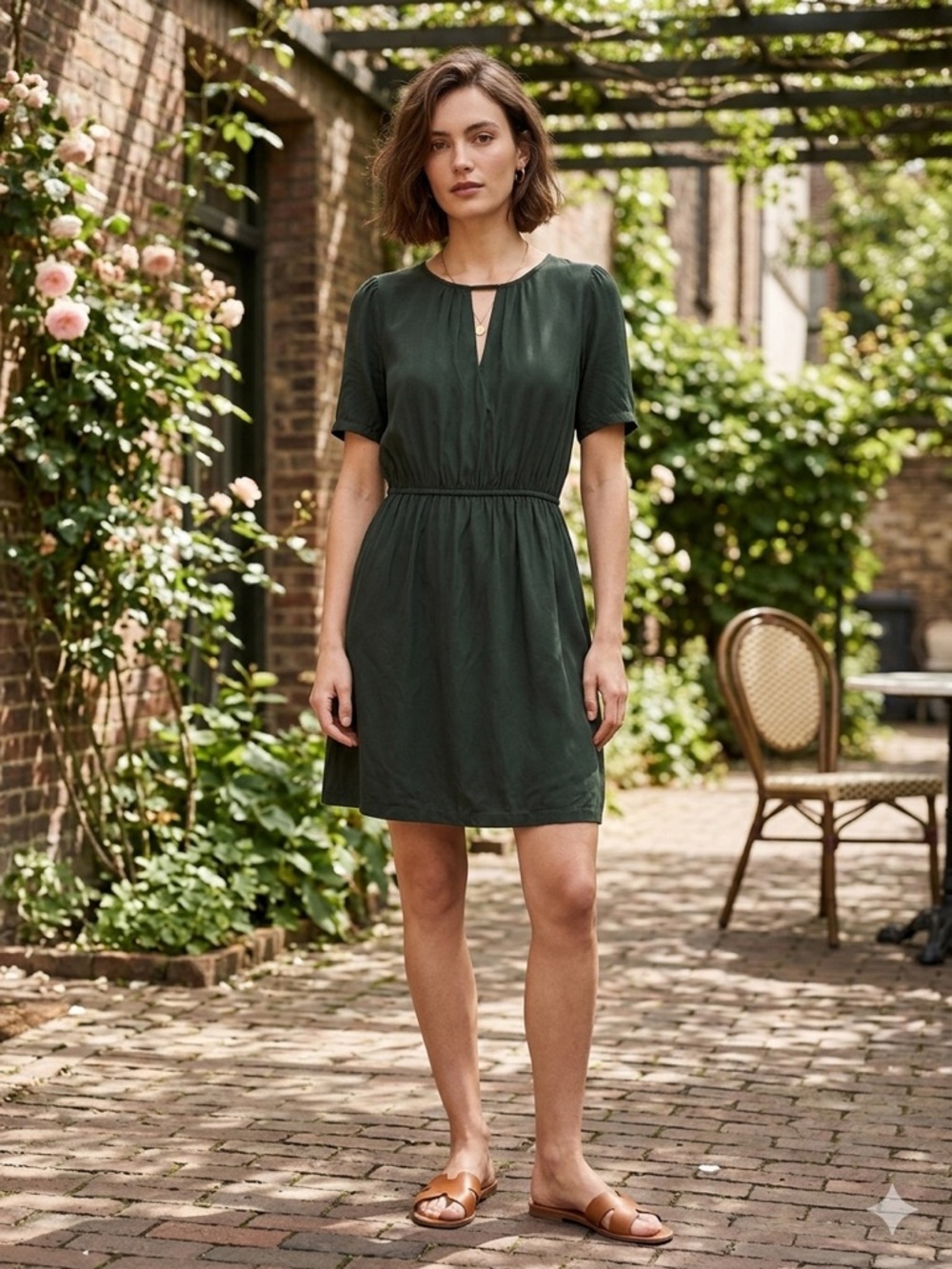 Minimum Amarante Short-Sleeve Forest Green Keyhole Waist Dress N267-30